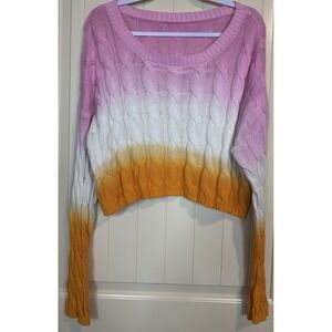 Sweater Sz M Ombre Multi Color Striped Pullover Oversized Cropped GUC